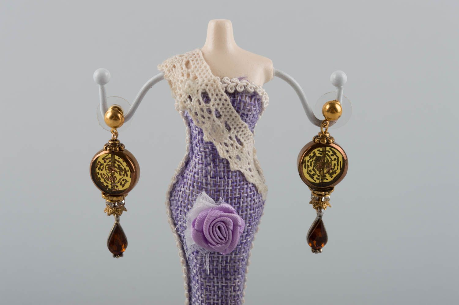 Beautiful unusual designer handmade brass earrings with Murano glass beads photo 1