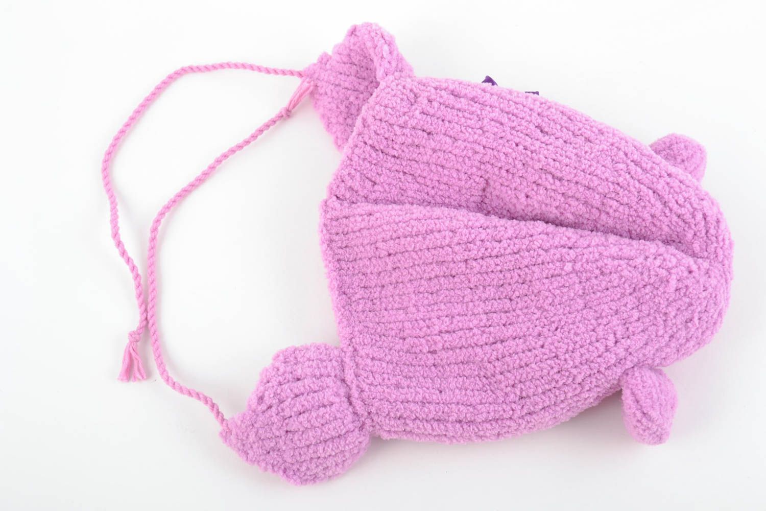 Purple knitted hat for baby girl 270 mm warm winter beautiful handmade cap photo 5