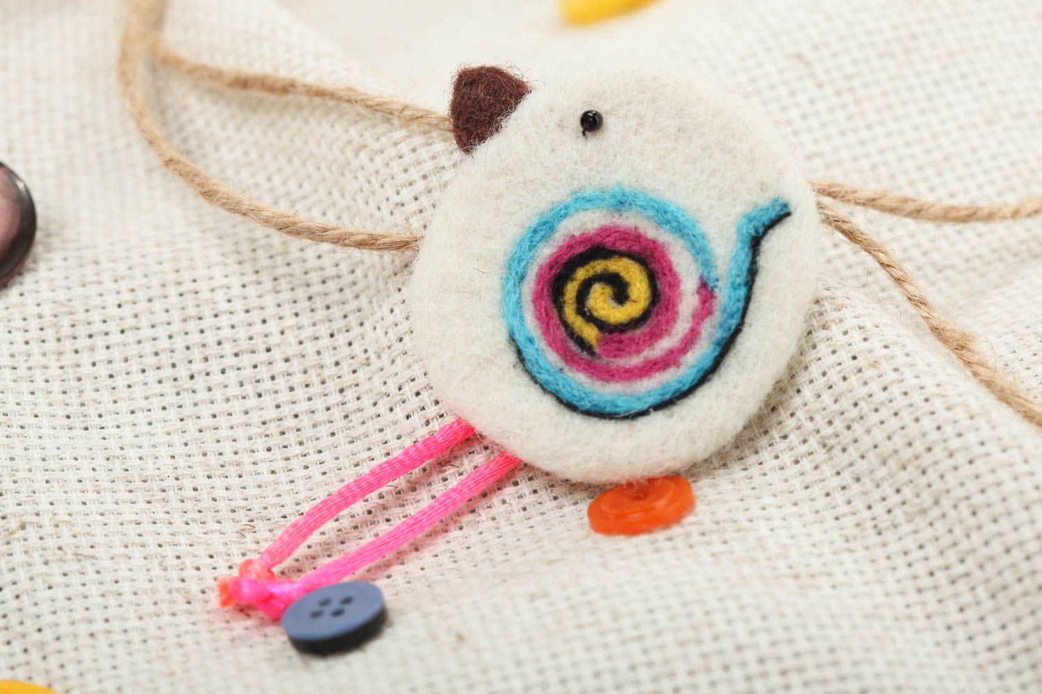 Handmade designer animal brooch felted of wool small white bird for little girl photo 1
