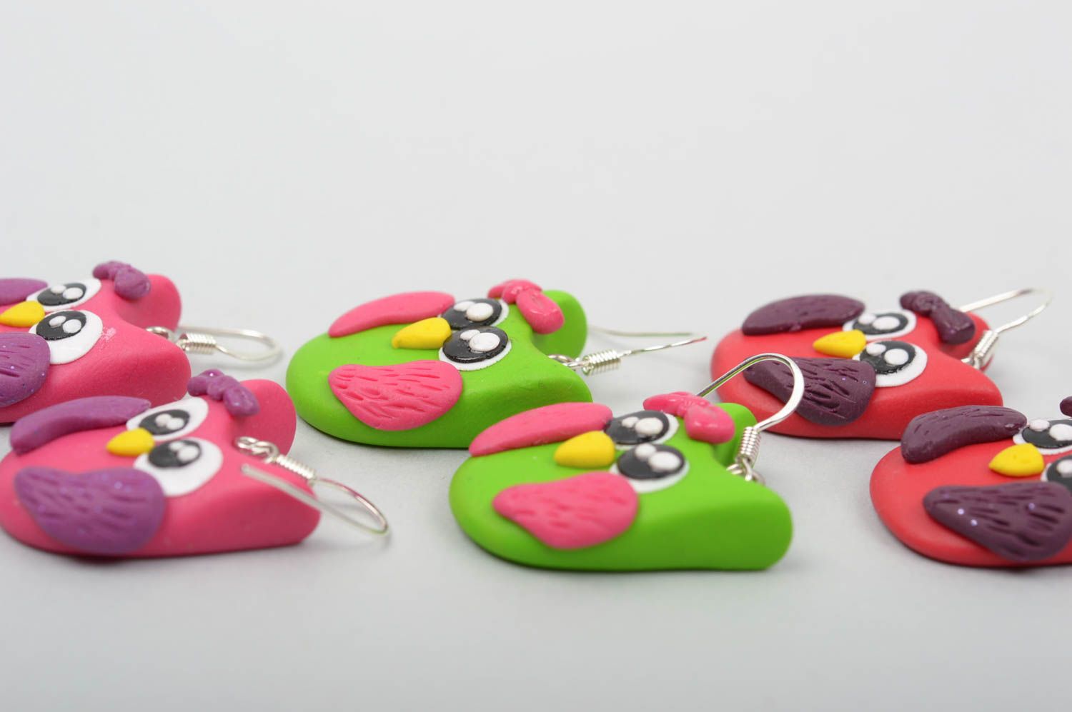 Handmade jewelry set 3 pairs of dangling earrings polymer clay gifts for girls photo 3