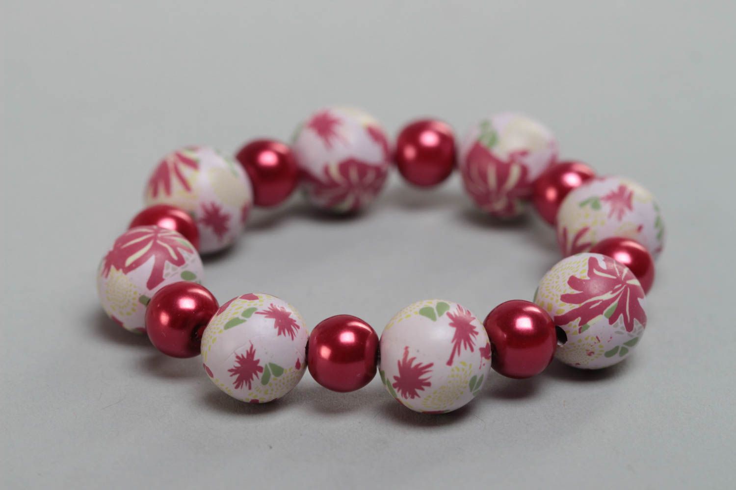 Colorful handmade children's bracelet with polymer clay and ceramic beads photo 3