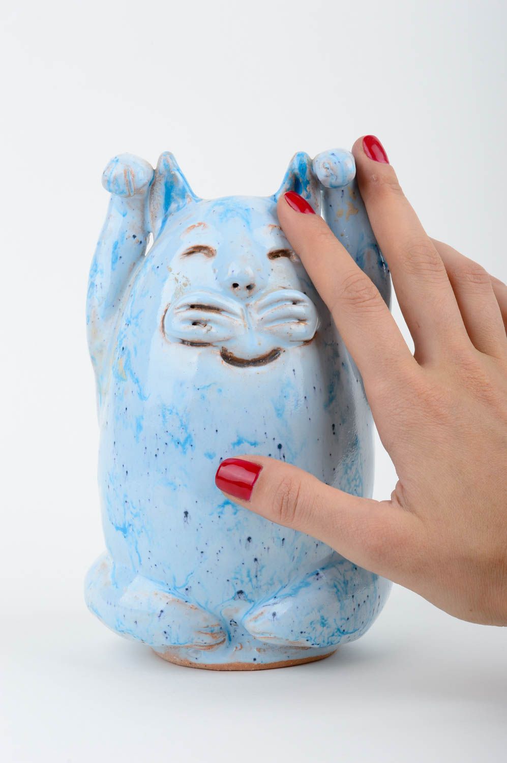 Handmade Figur Katze blau Haus Deko bemalt originell Dekoration Figur niedlich foto 2