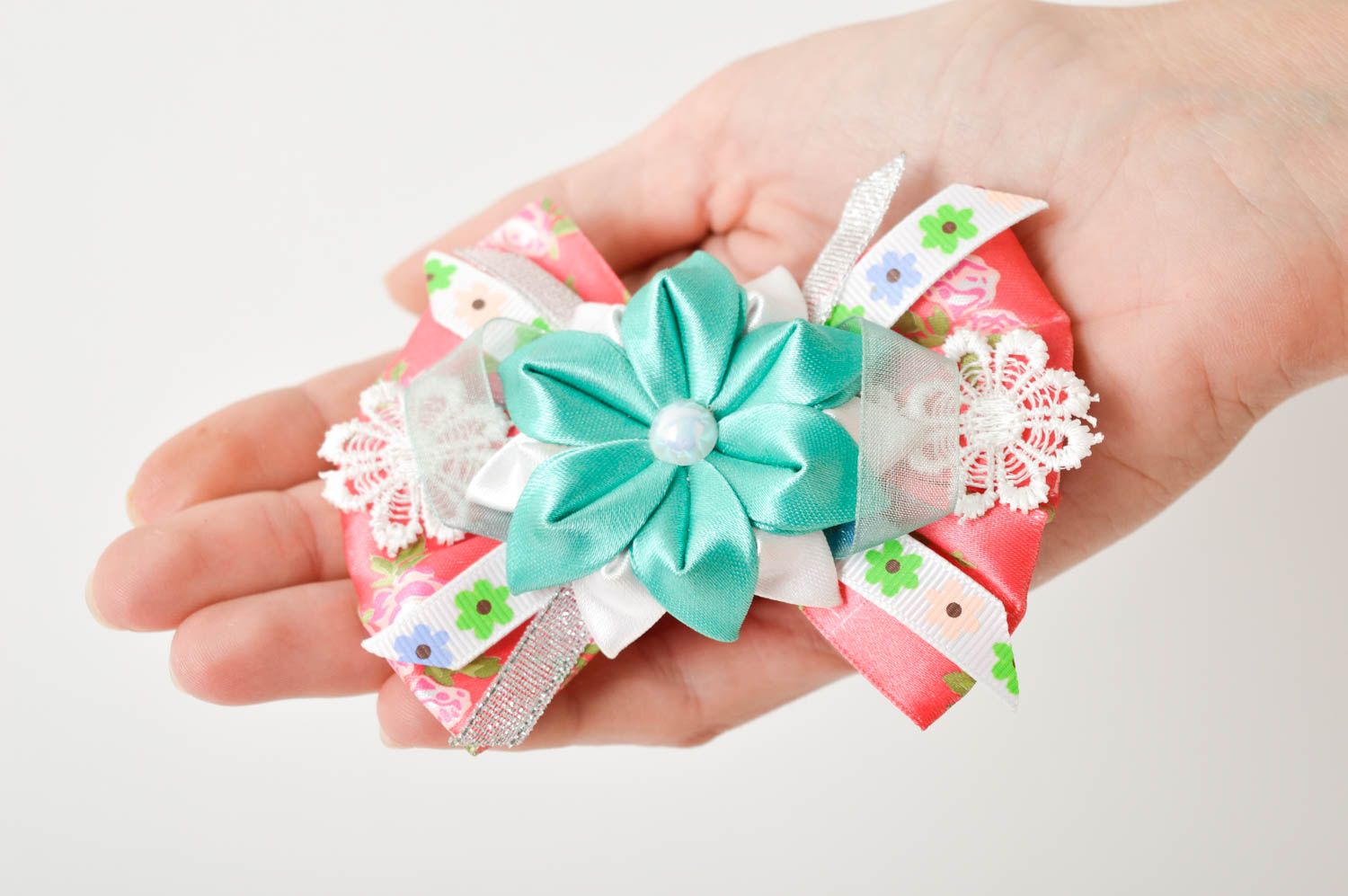 Goma para el pelo hecha a mano con flores accesorio para niñas regalo original foto 4