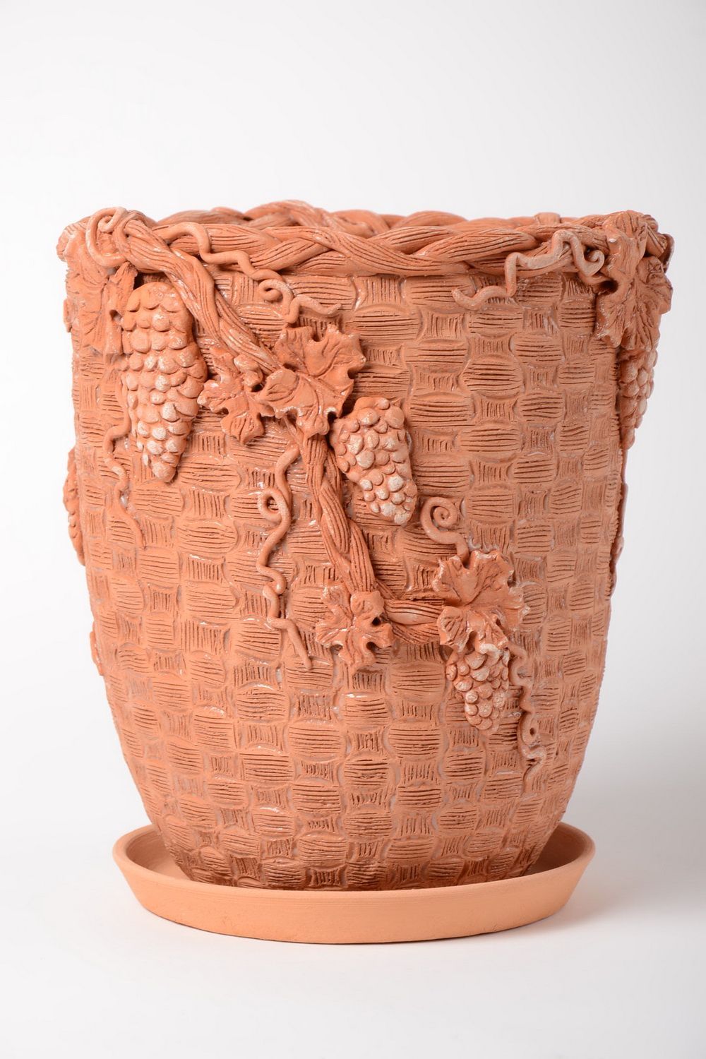 90 oz ceramic 10 inches tall flower pot in terracotta color with molded pattern and tray 7 lb photo 2