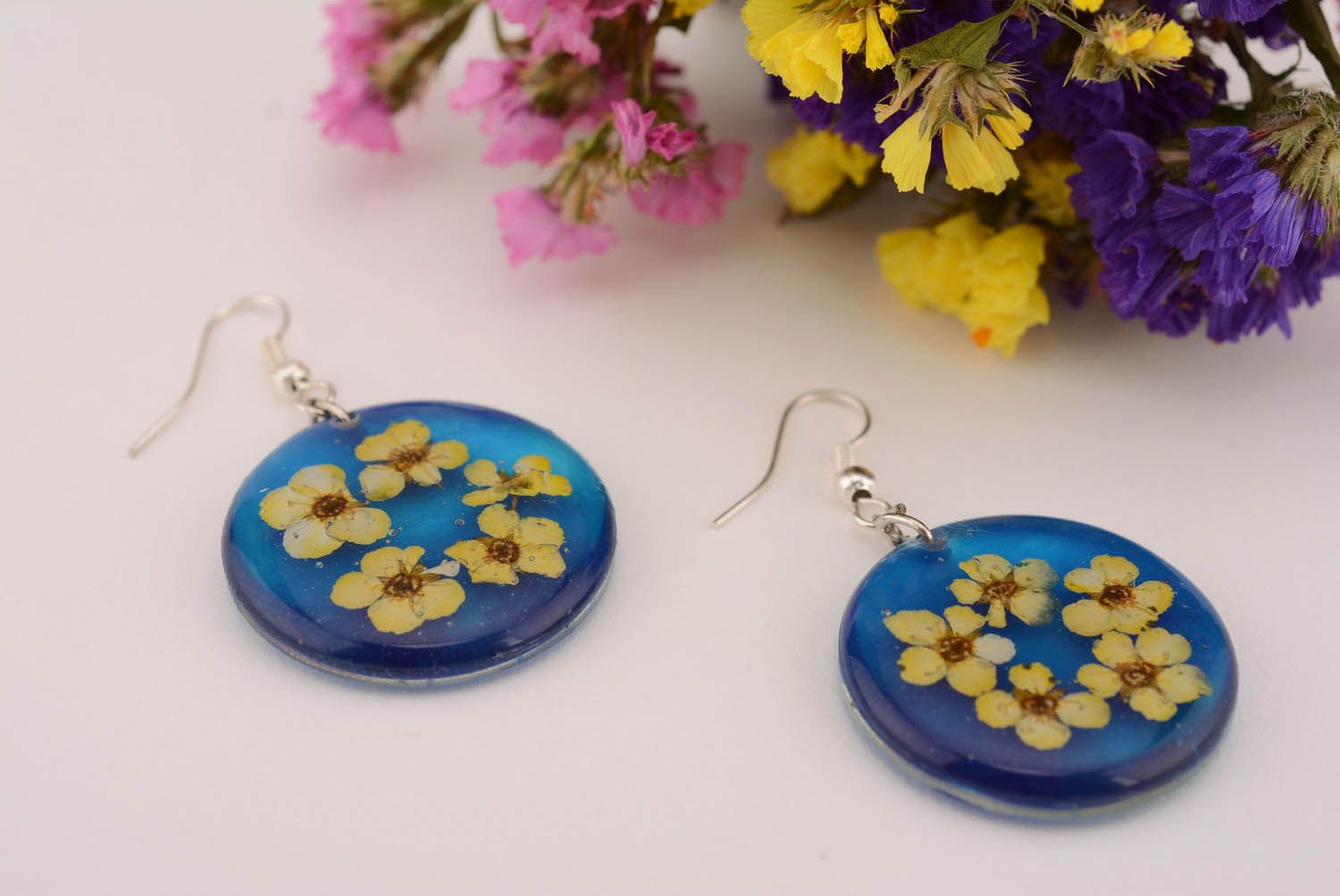 Round blue earrings photo 1