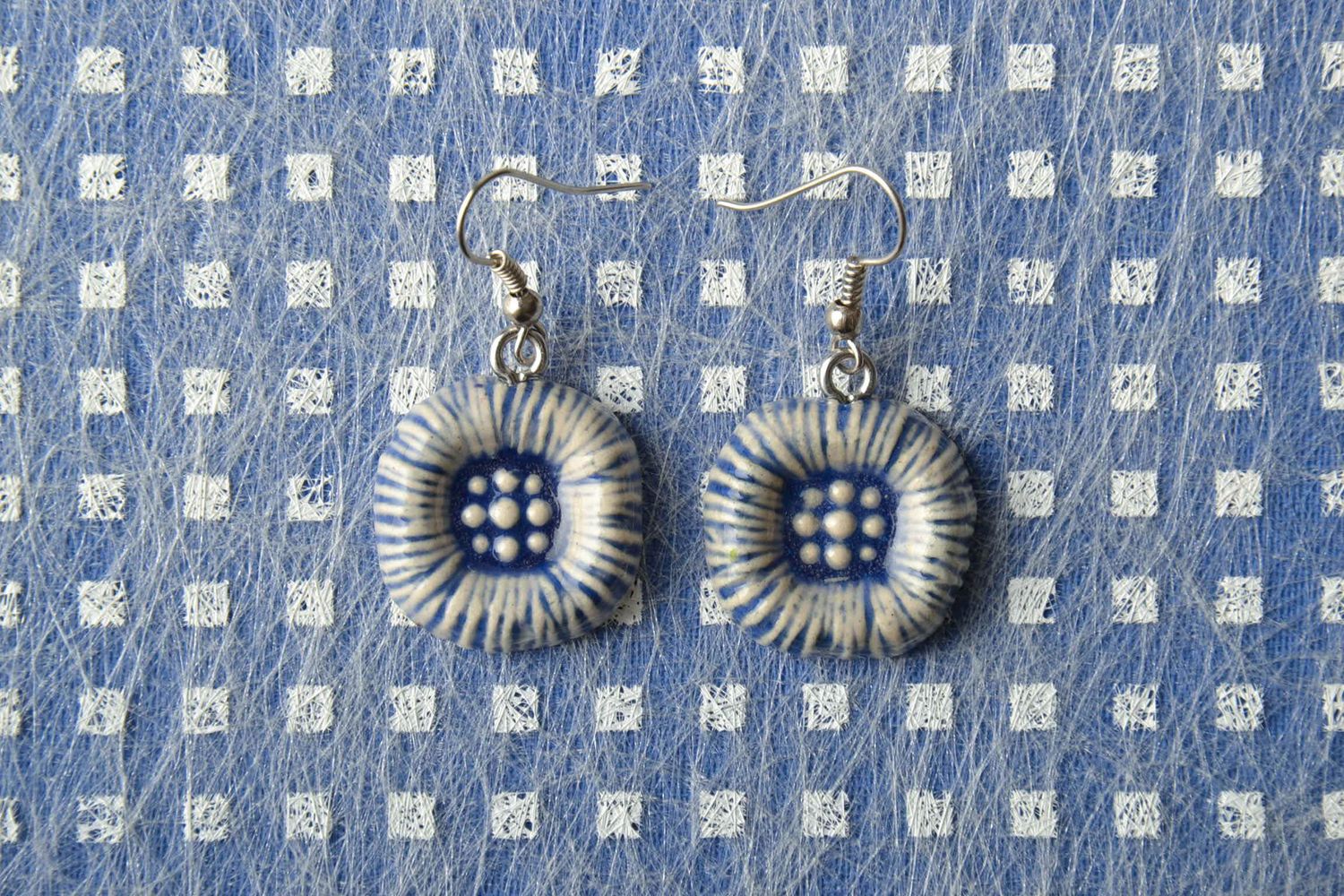Unusual ceramic earrings with painting photo 1