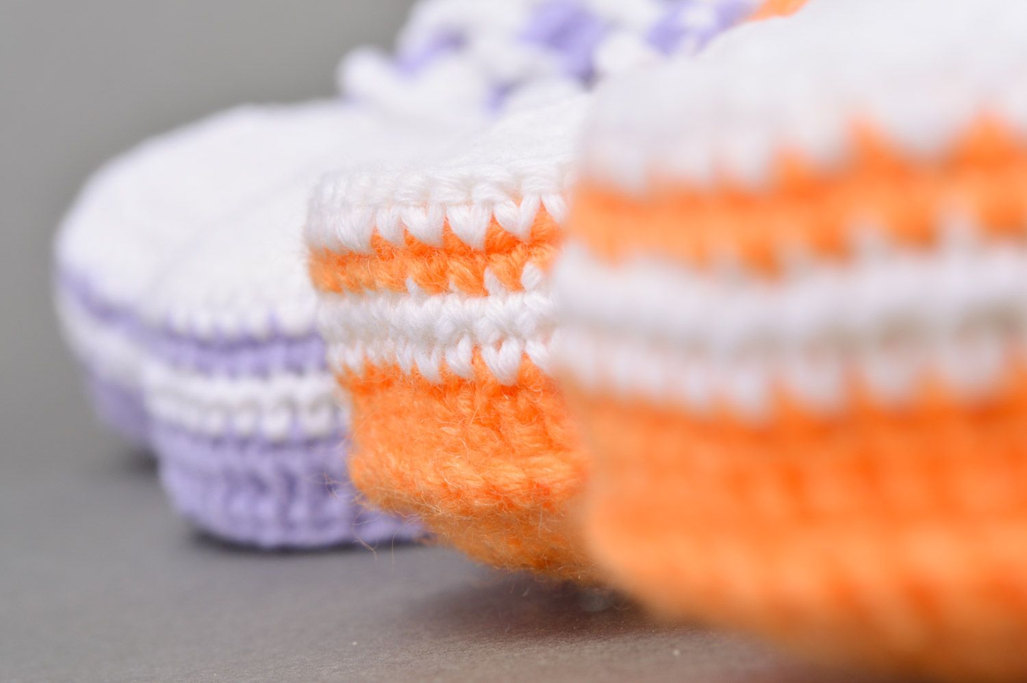 Handmade crocheted baby booties set of 2 pairs in orange and purple colors photo 4