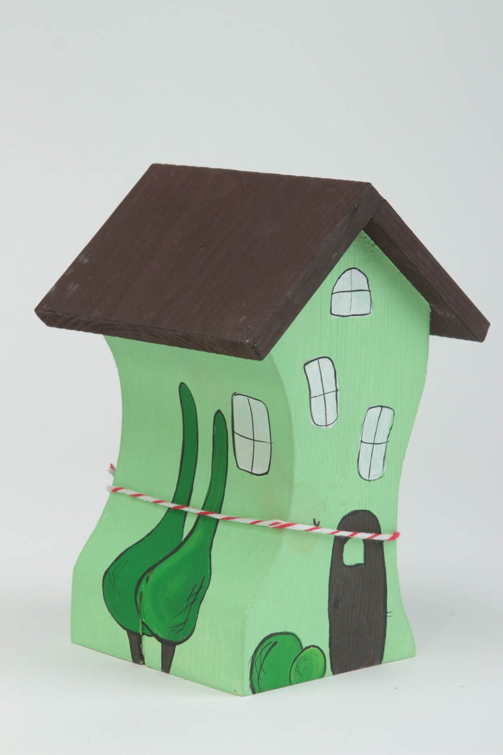 Maisonnette en bois faite main Petite figurine Cadeau original vert clair photo 2