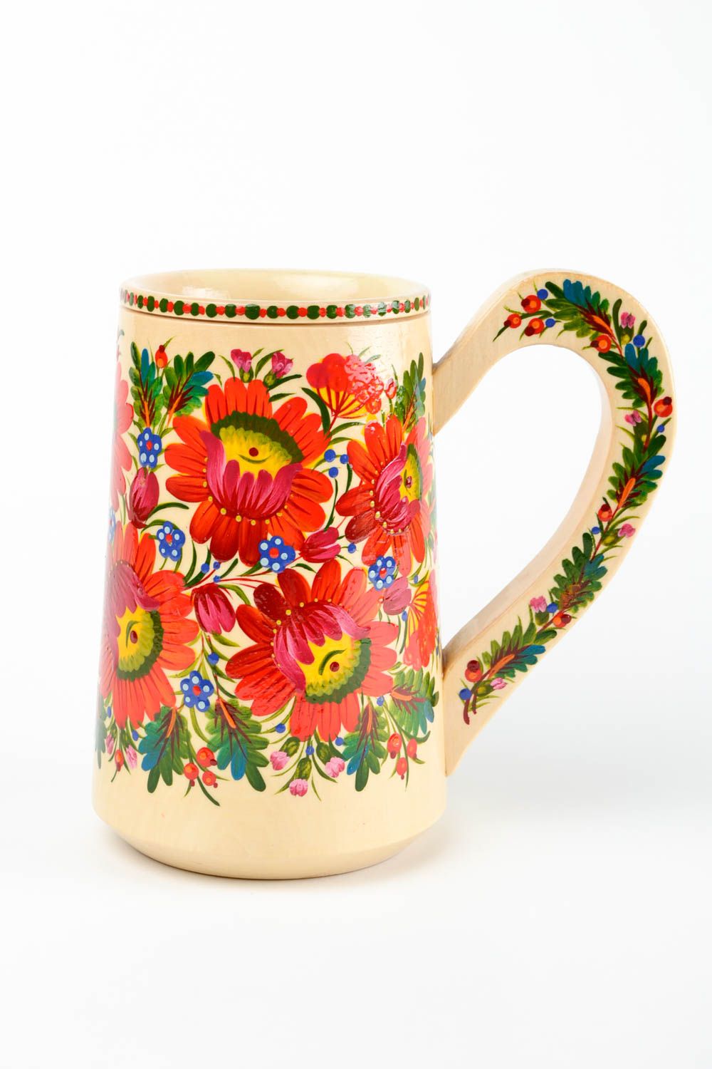Tasse bois fait main Mug original grand motif fleur Vaisselle en bois décorative photo 5