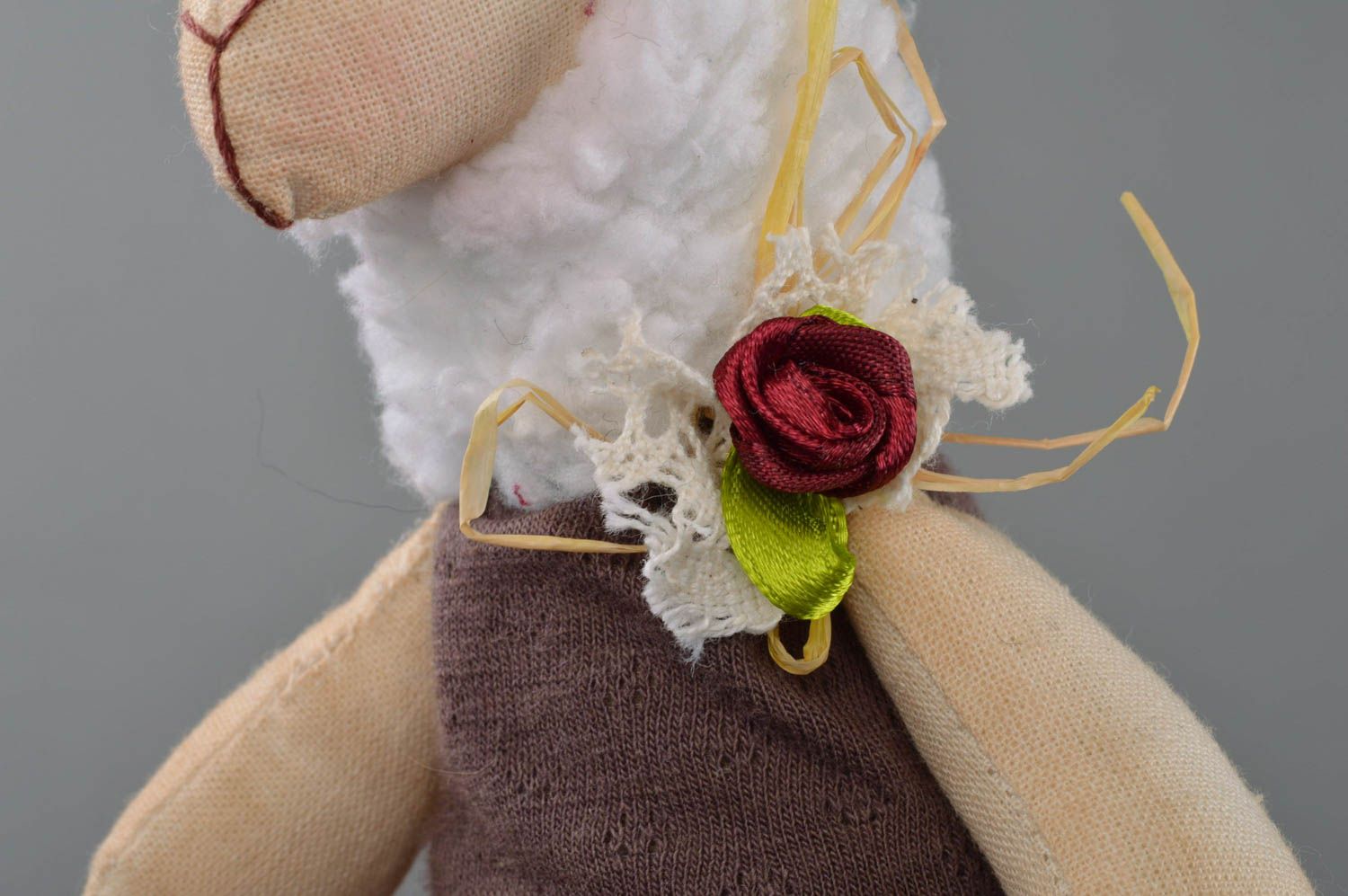 Designer handmade soft toy lamb with rose cotton stuffed toy nursery decor photo 2