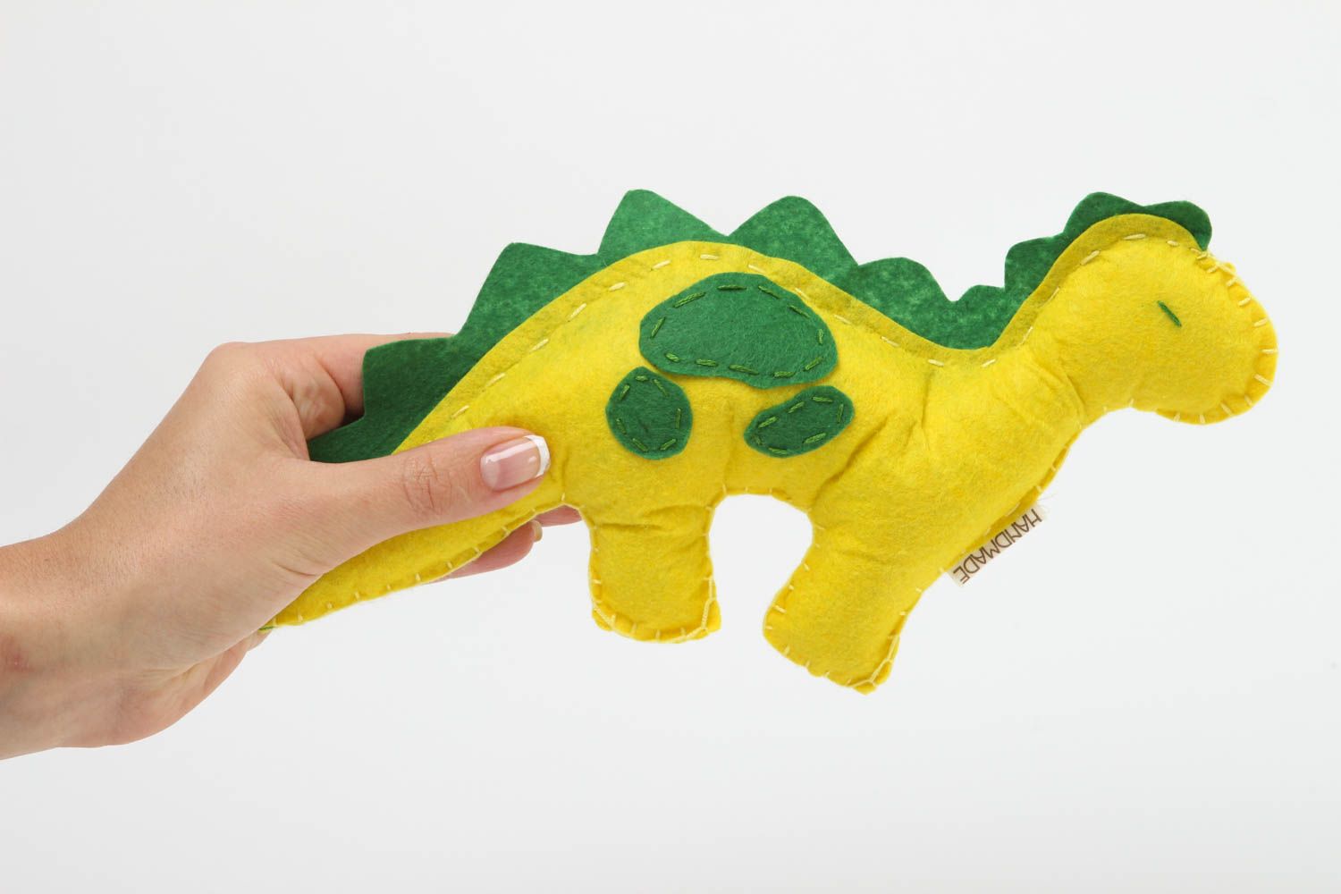 Peluche dinosaure faite main Jouet feutrine jaune-vert Cadeau pour enfant photo 5