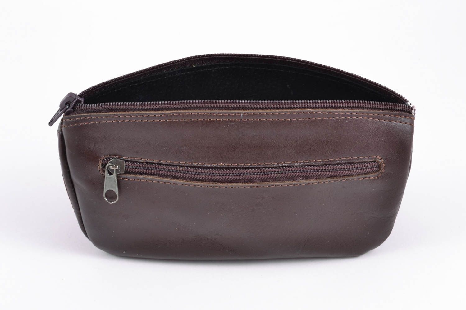 Handmade leather cosmetic bag of brown color photo 4