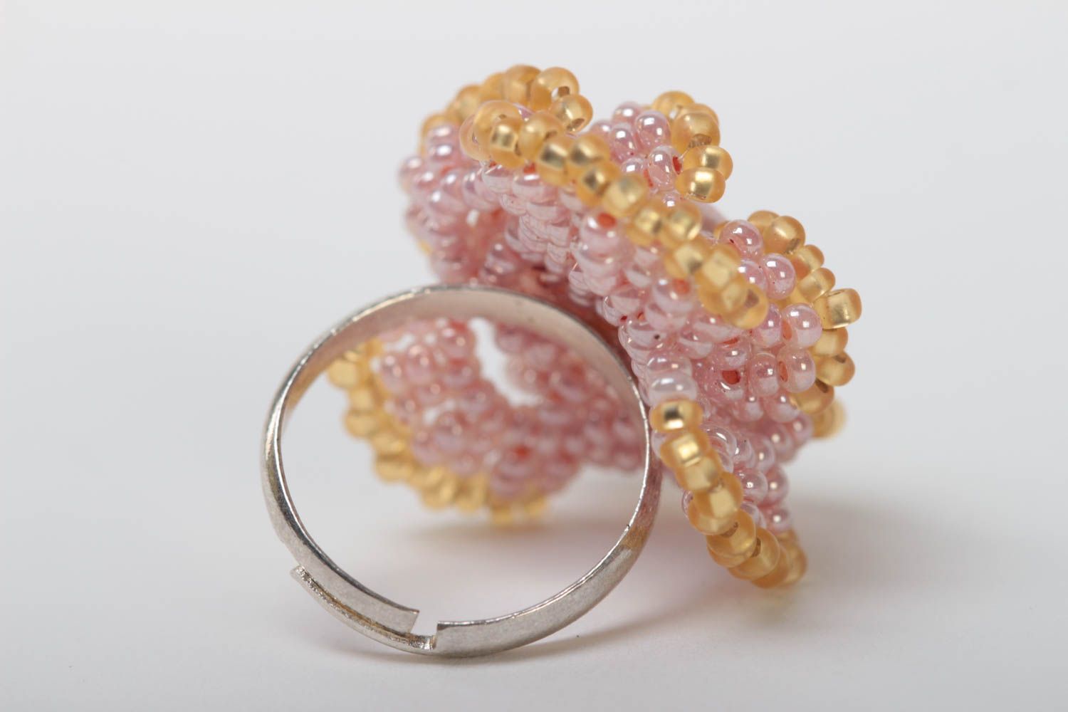Handmade beaded ring stylish accessory with pearls flower designer jewelry photo 3