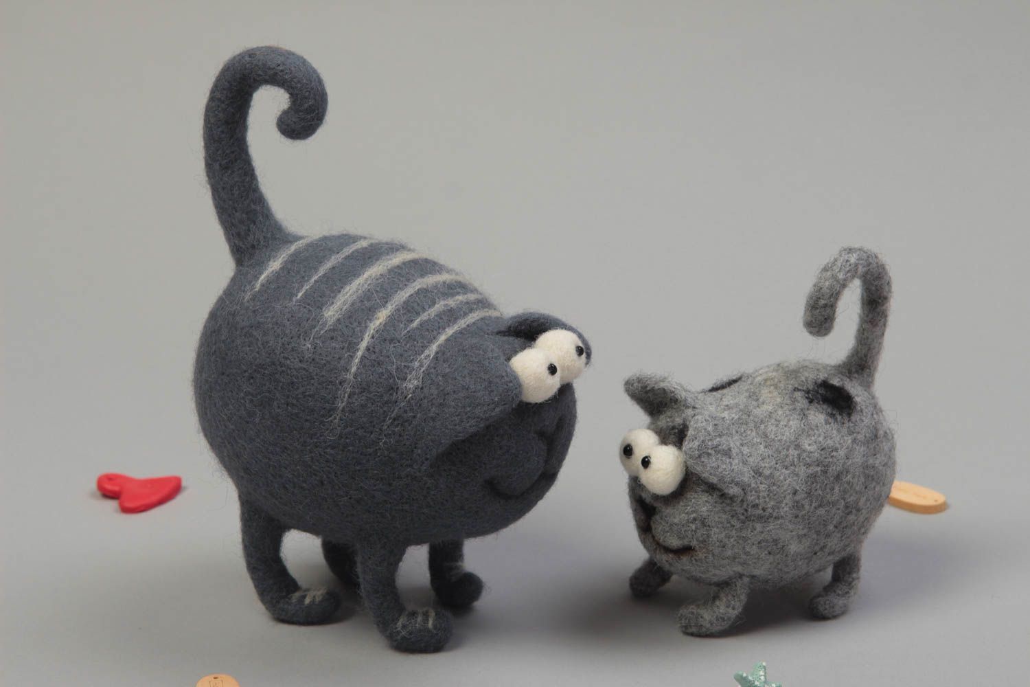 Очаровательные мягкие игрушки 2 кота из натуральной шерсти ручной работы фото 5