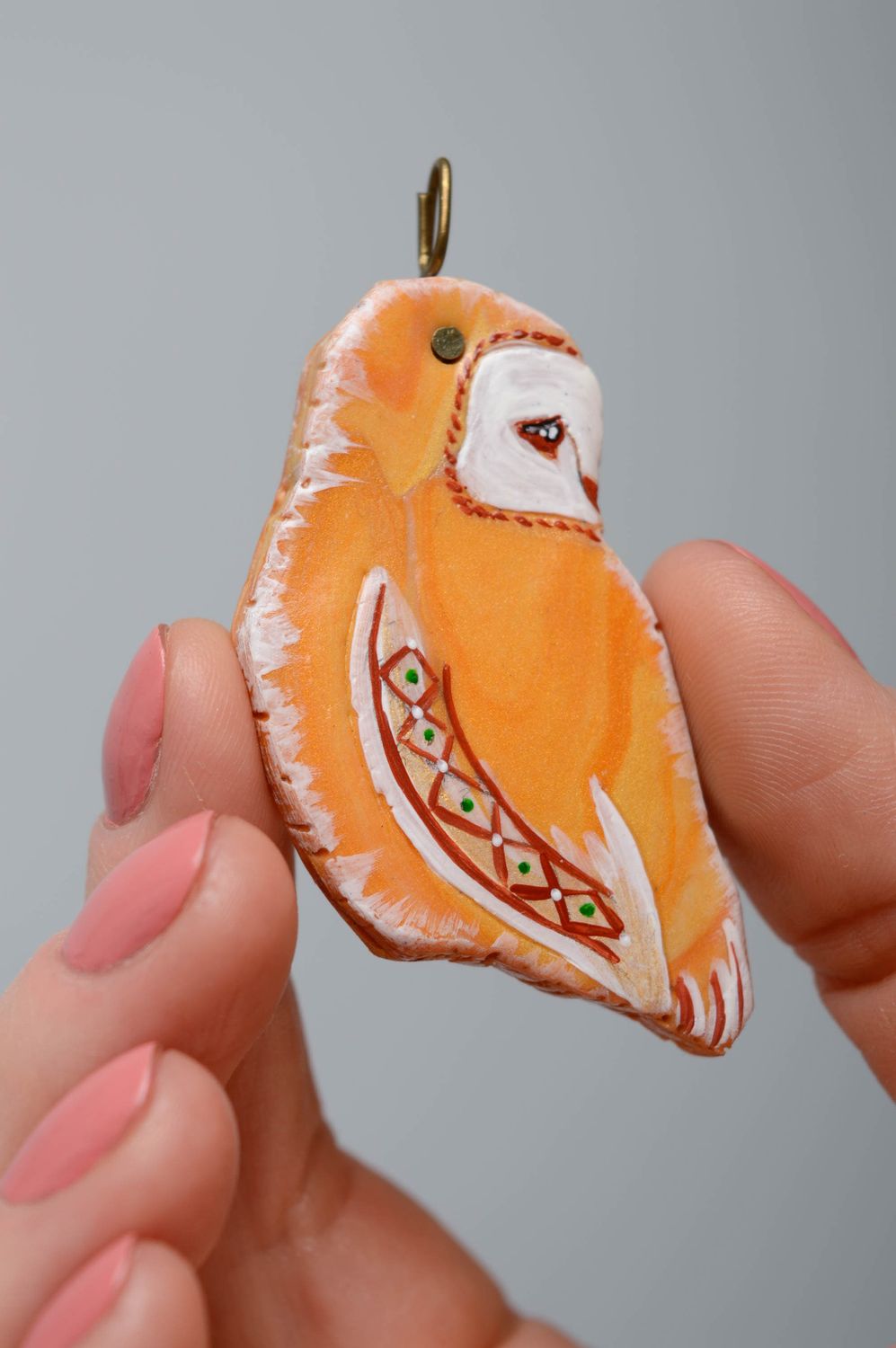 Painted polymer clay pendant Owl photo 4