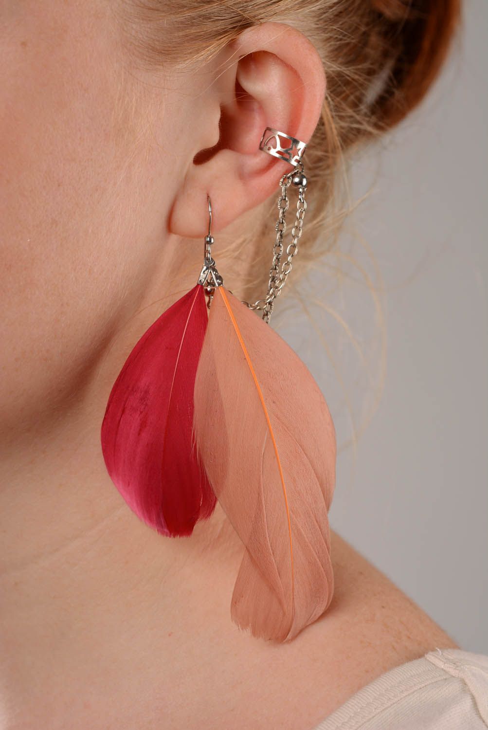 Cuff earrings Bordeaux Feathers photo 3