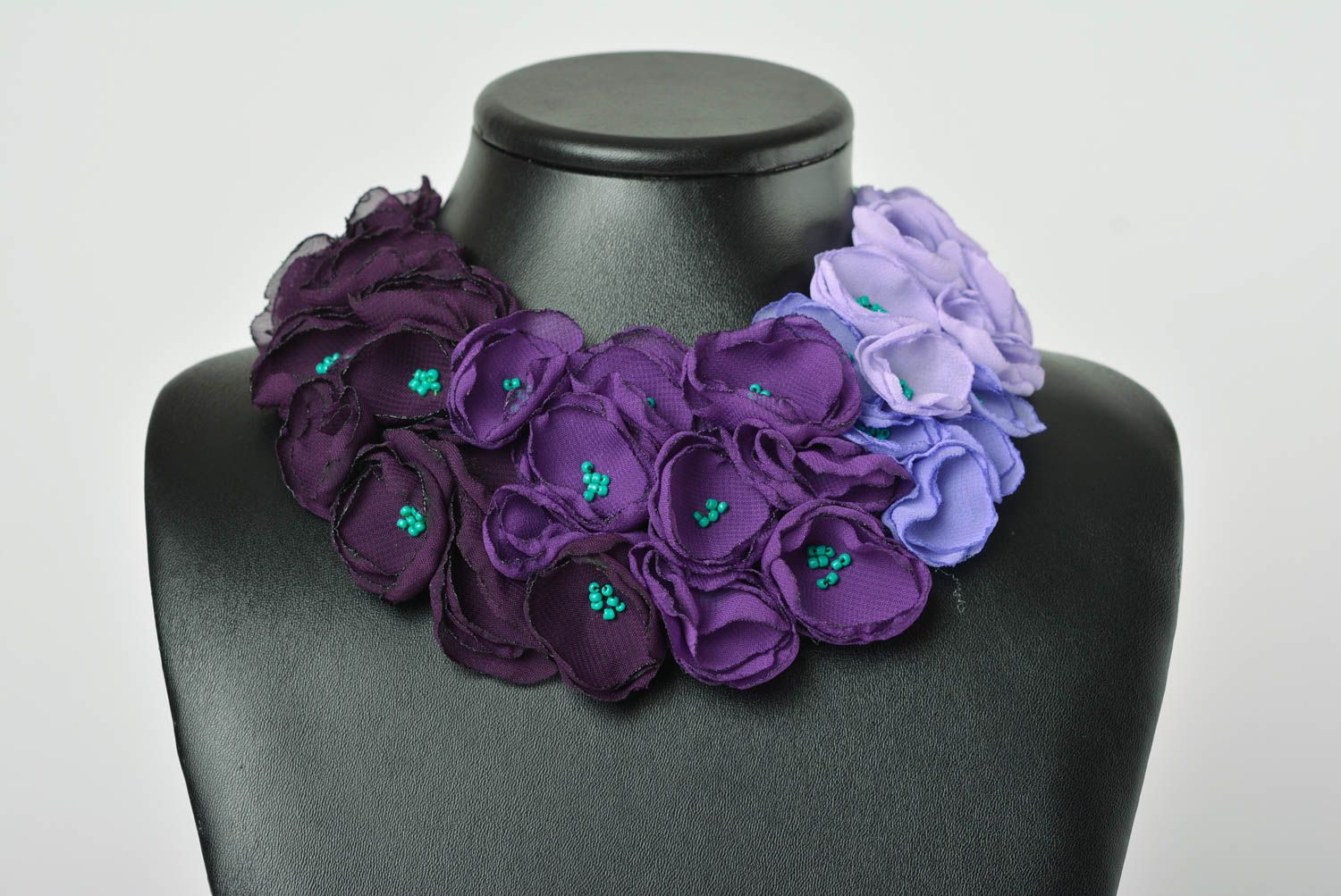 Handmade massive textile necklace flower elegant necklace violet jewelry photo 2