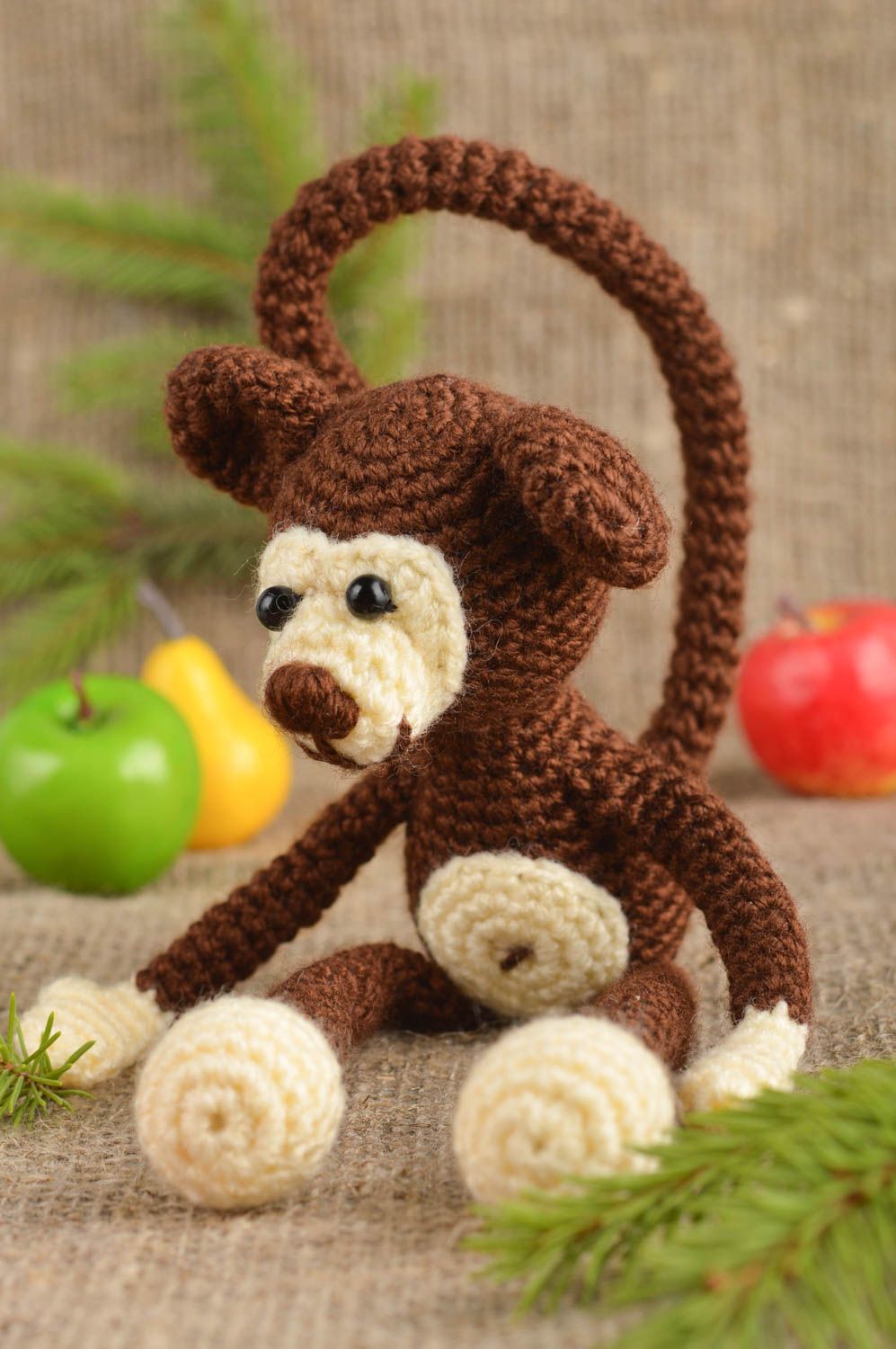 Вязаная обезьянка крючком ручной работы игрушка для детей вязаная игрушка фото 1