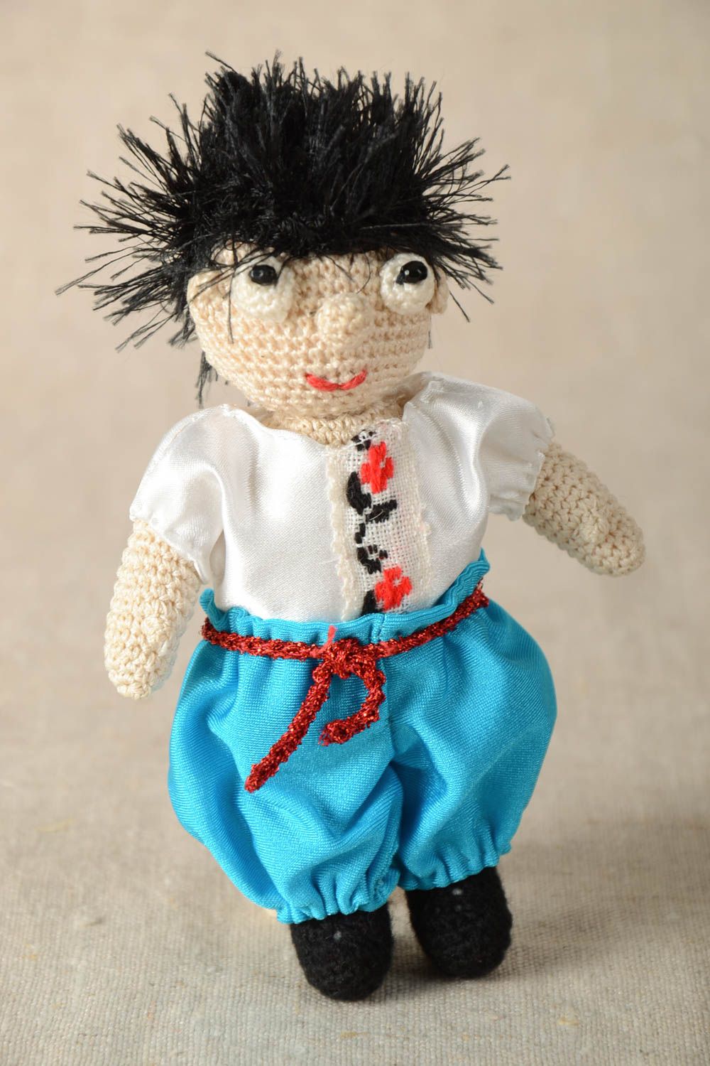 Handmade soft stuffed toy unique crocheted Cossack figurine designer present photo 1