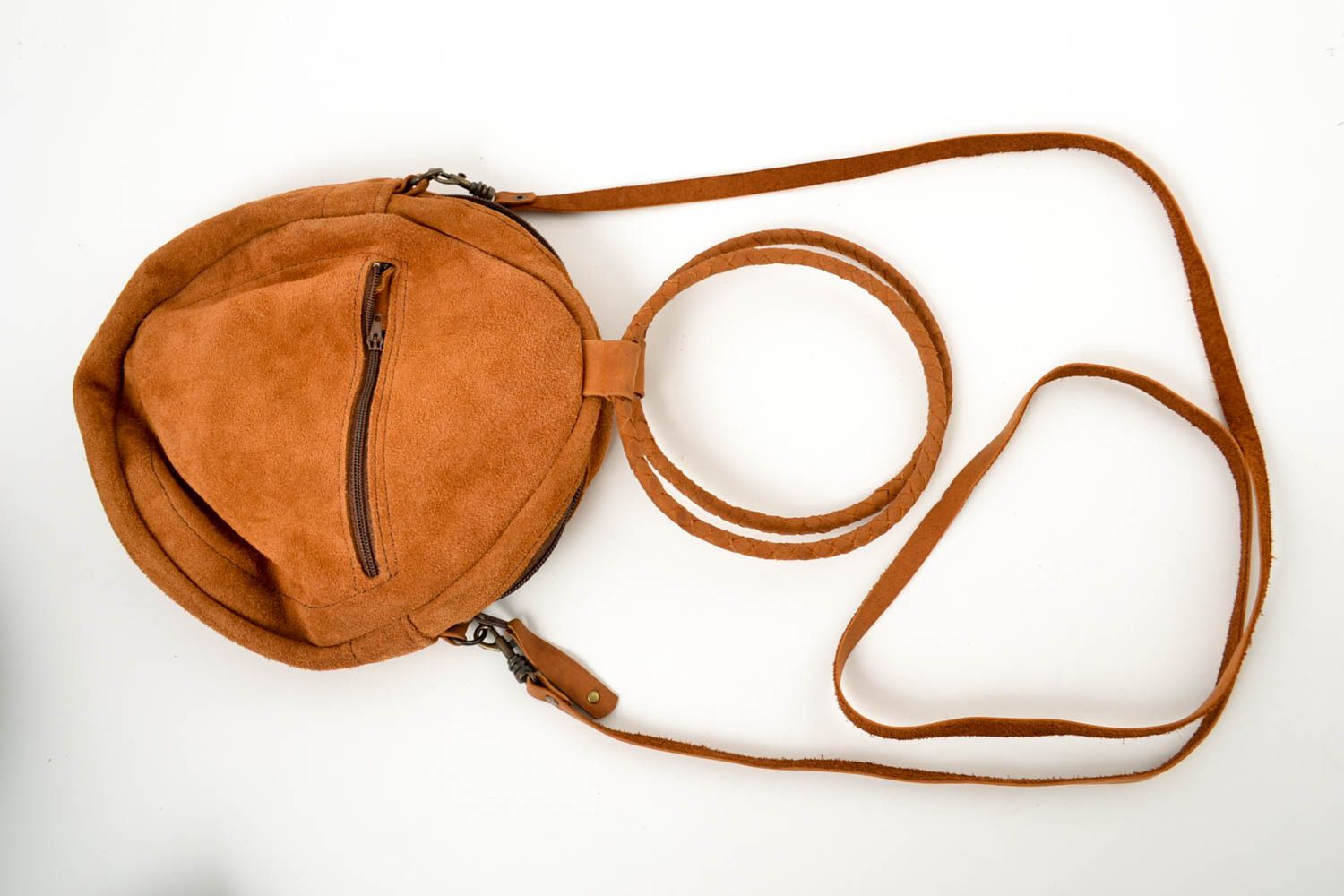 Сумка ручной работы сумка через плечо кожаная сумка круглая коричневая фото 4