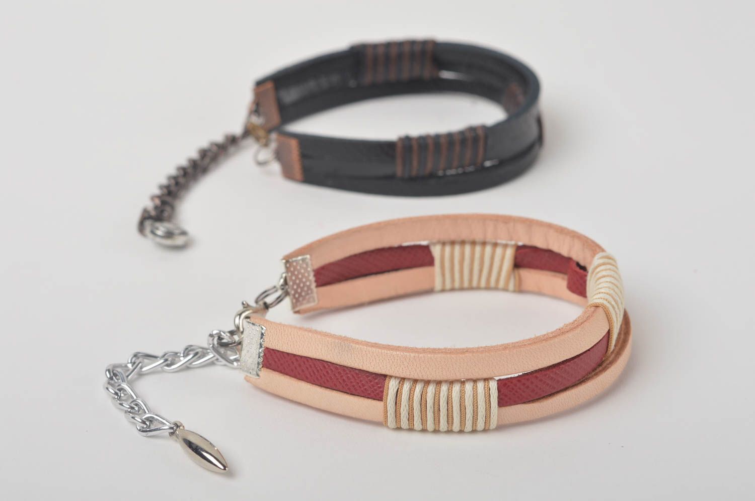 Unusual handmade leather bracelets wrist bracelet designs 2 pieces cool jewelry photo 2