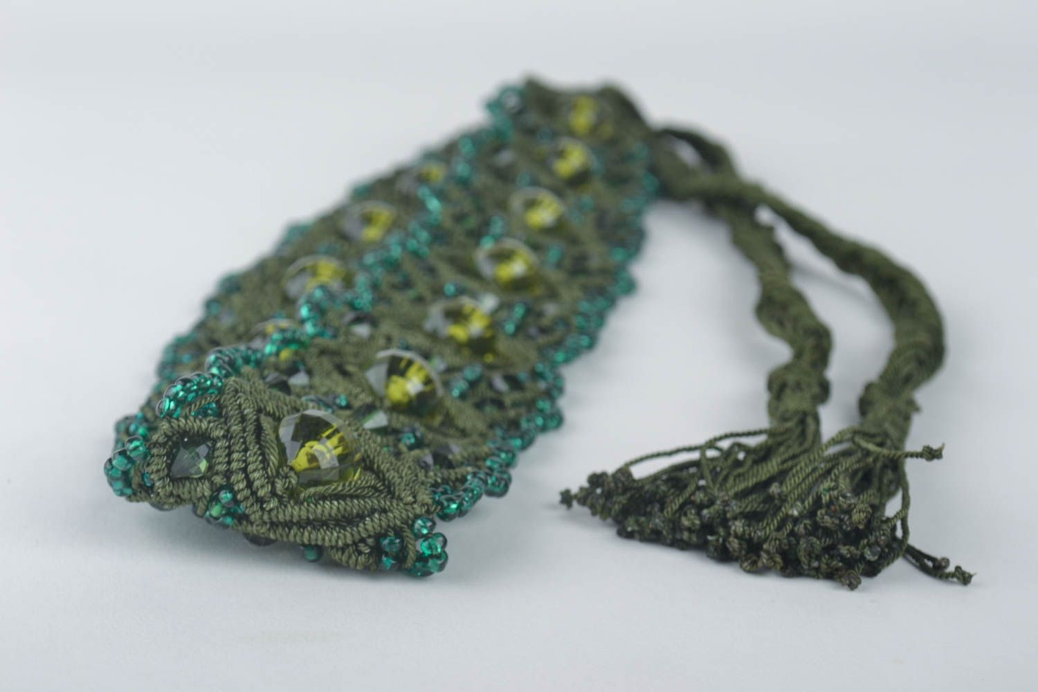 Beautiful handmade woven thread belt beaded belt textile macrame belt gift ideas photo 2