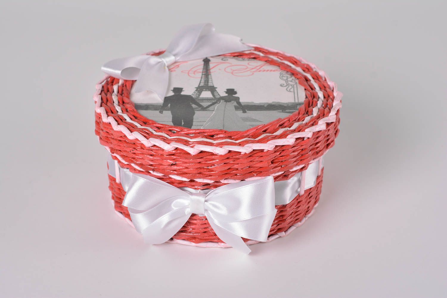 Caja para joyas hecha a mano cesta de mimbre de papel elemento decorativo  foto 1