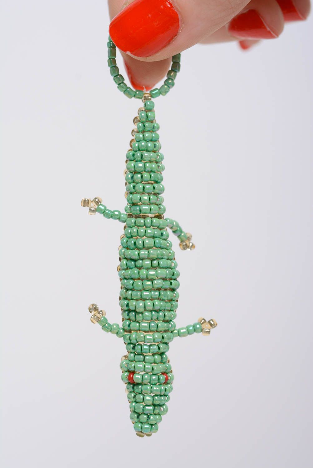 Porte-clés Crocodile en perles de rocaille vert original pratique fait main photo 3
