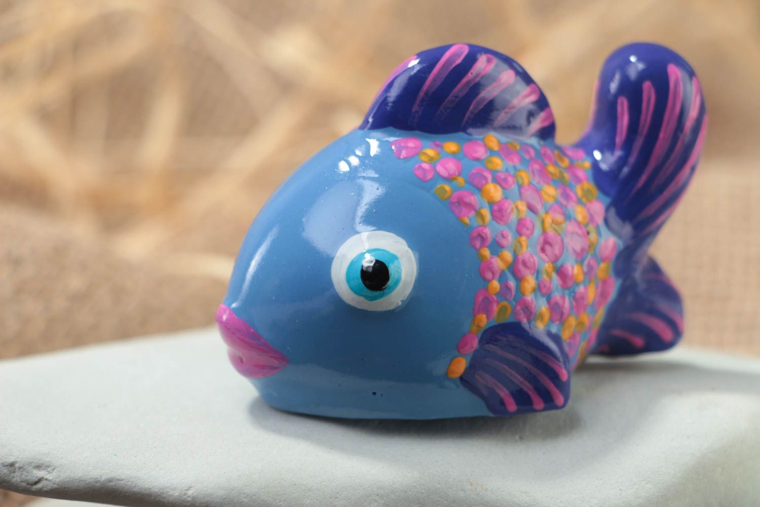 Beautiful bright small handmade plaster statuette Fish designer home decor photo 1