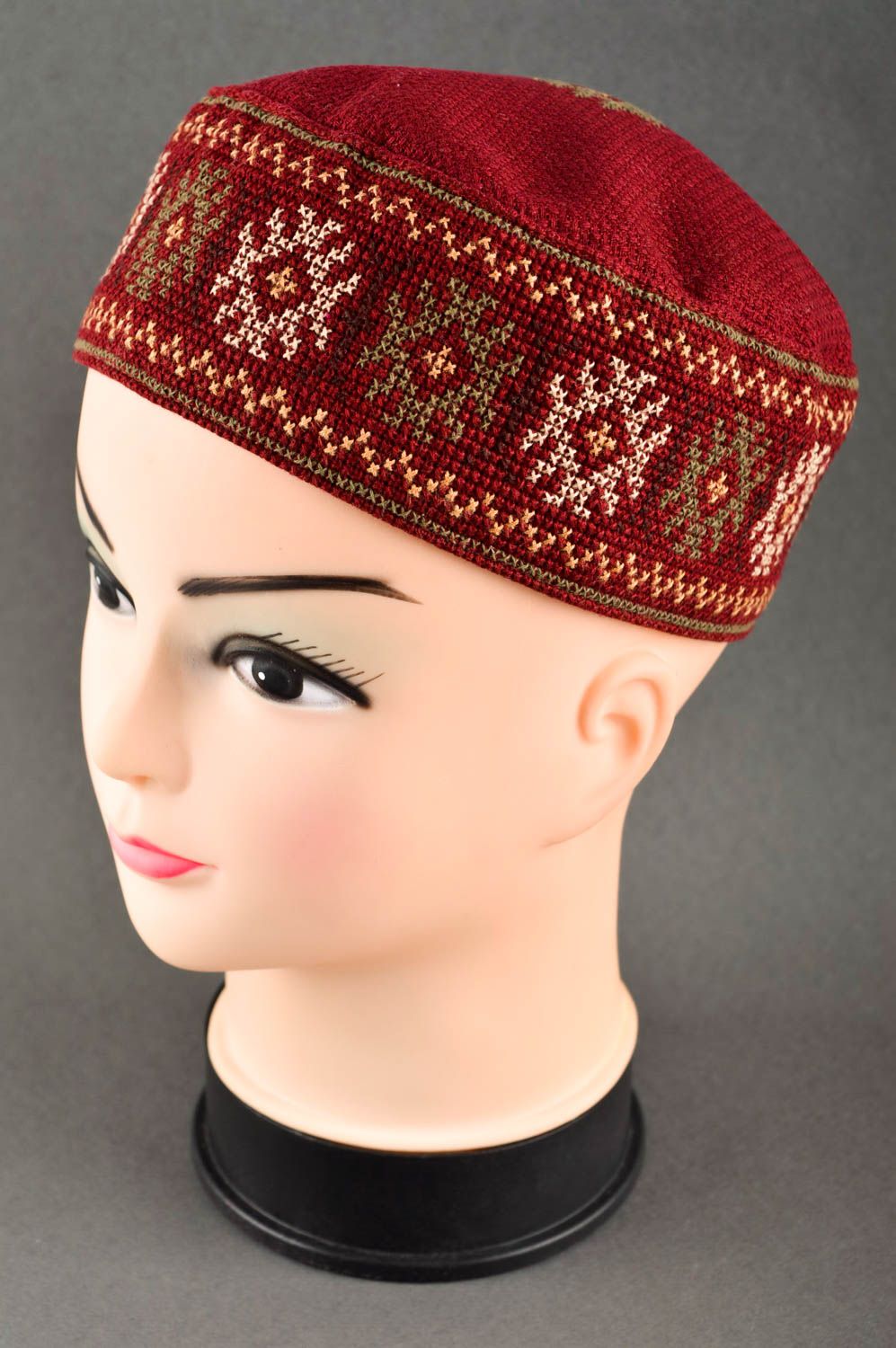 Red handmade fabric hat textile hat for men head accessories gifts for him photo 1