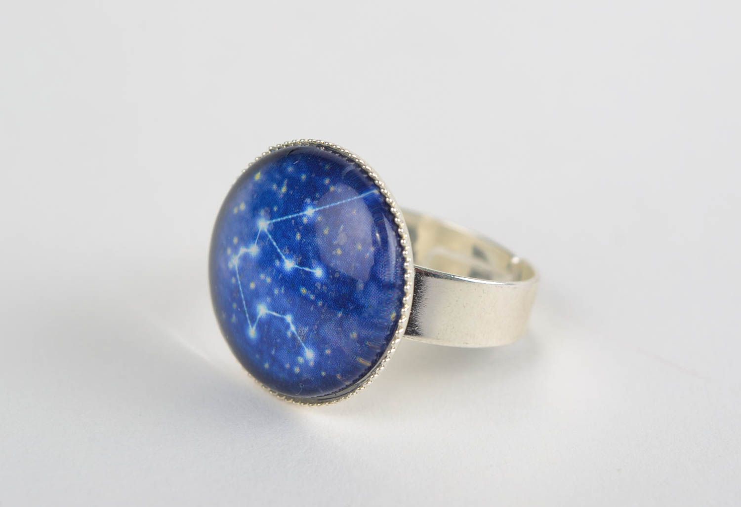 Beautiful handmade metal zodiac ring with glass top Aquarius photo 3