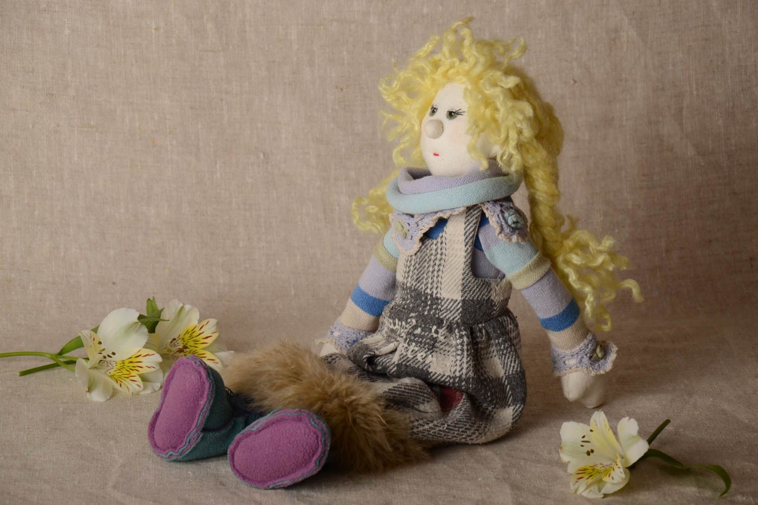 Handcrafted decorative doll made of natural fabrics designer beautiful toy photo 1