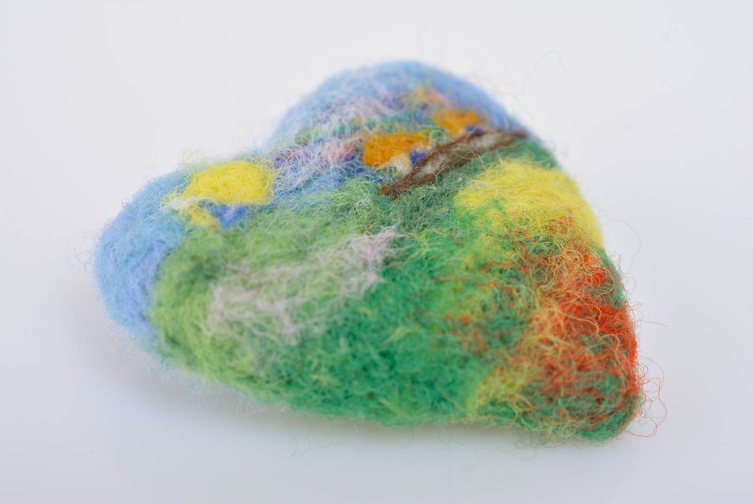 Small colorful handmade designer felted wool brooch in the shape of heart photo 3