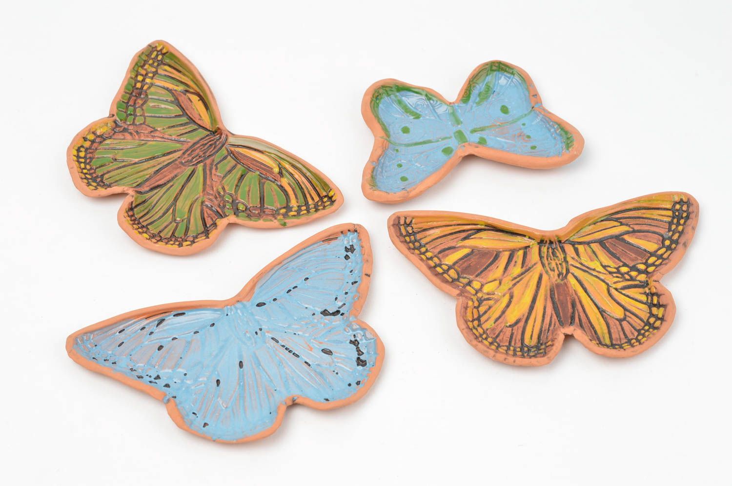 Керамические декоративные тарелки в виде бабочек хенд мейд для интерьера 4 шт фото 3