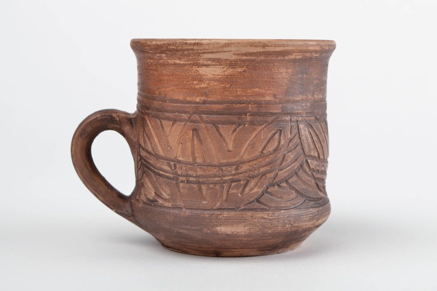 Чашка ручной работы глиняная посуда керамическая чашка объемом 250 мл коричневая фото 3