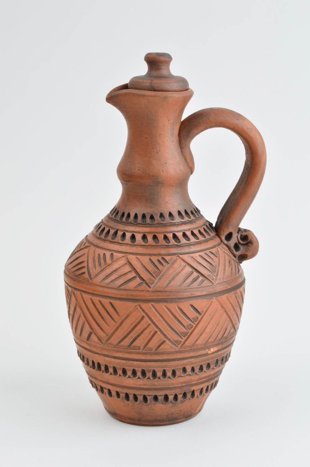 Greek style 18 oz wine carafe pitcher with ornament great pottery gift 8 inches, 1,3 lb photo 2