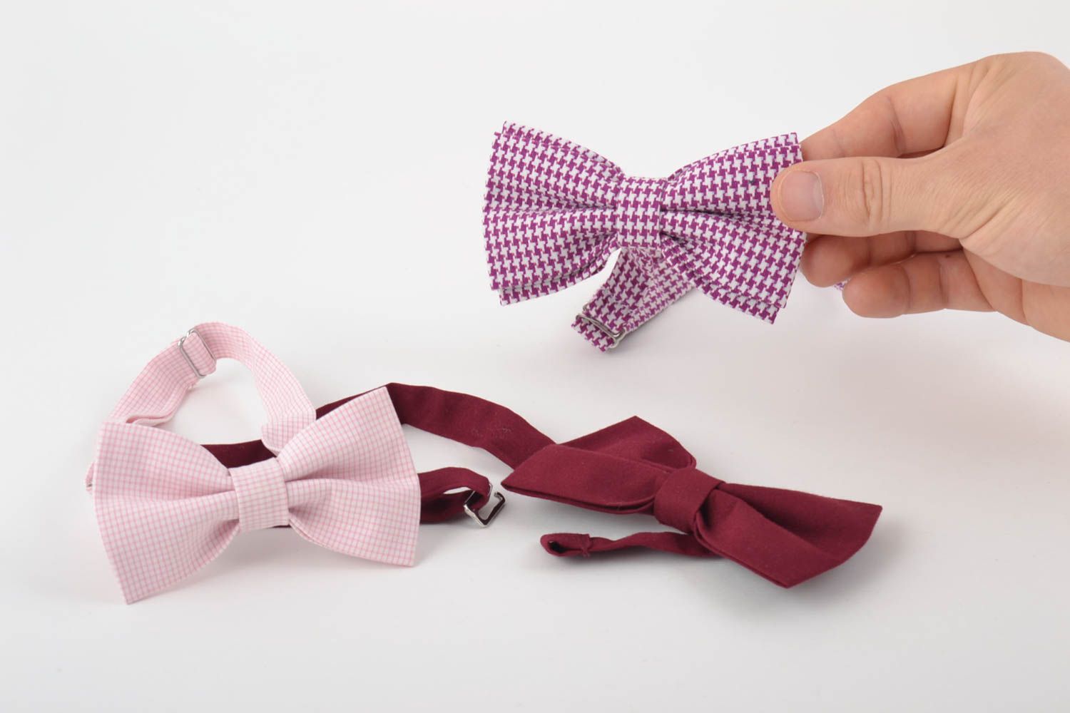 Set of 3 homemade designer textile bow ties for men and women photo 4