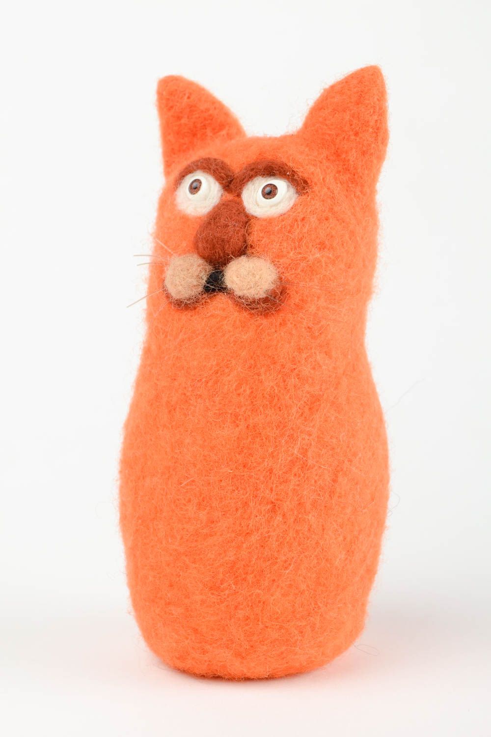 Peluche chat roux Jouet fait main en laine feutrée décoratif Cadeau enfant photo 4