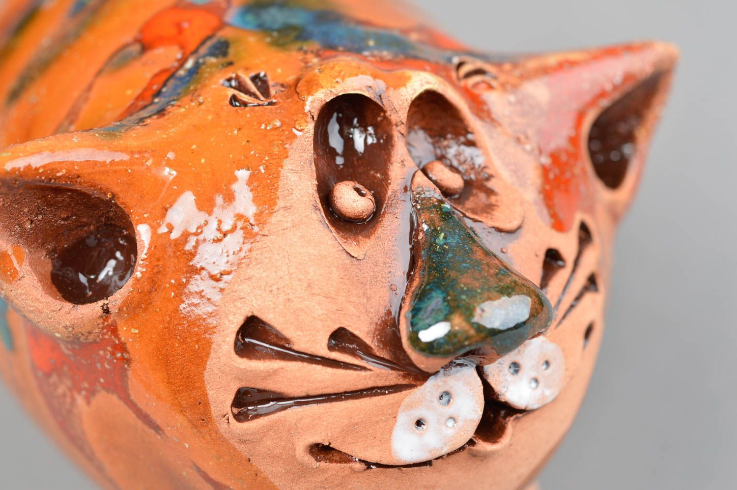 Figurine céramique de chat multicolore faite main décorative petite originale photo 5