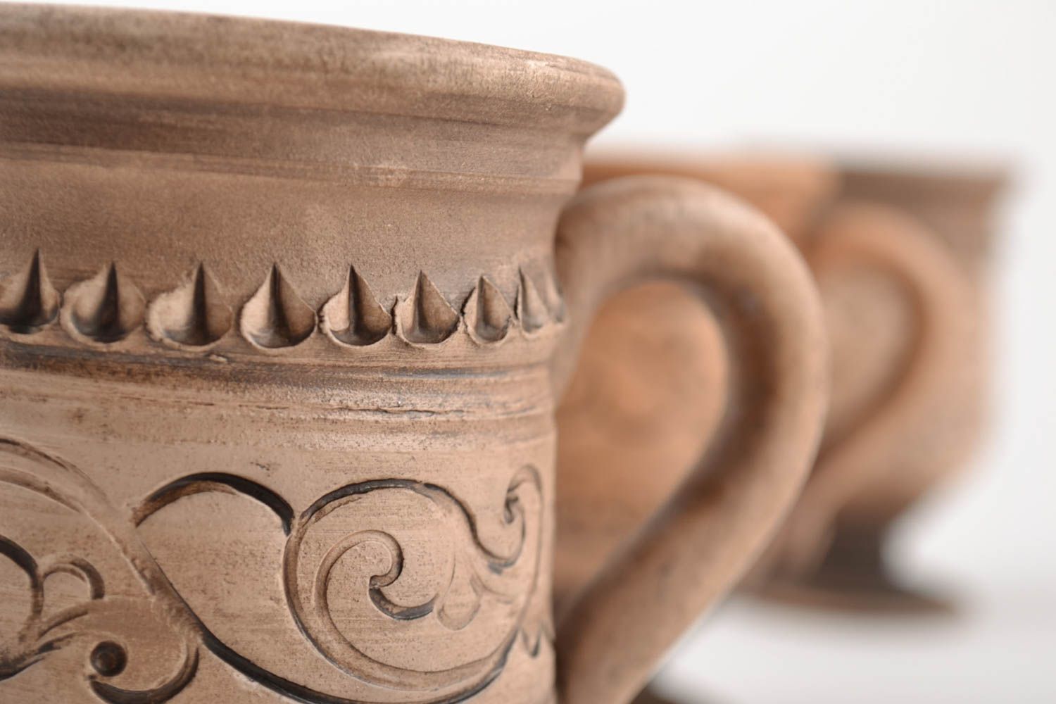 Set de 3 vasos de cerámica artesanales decorados plateados 250 ml foto 4