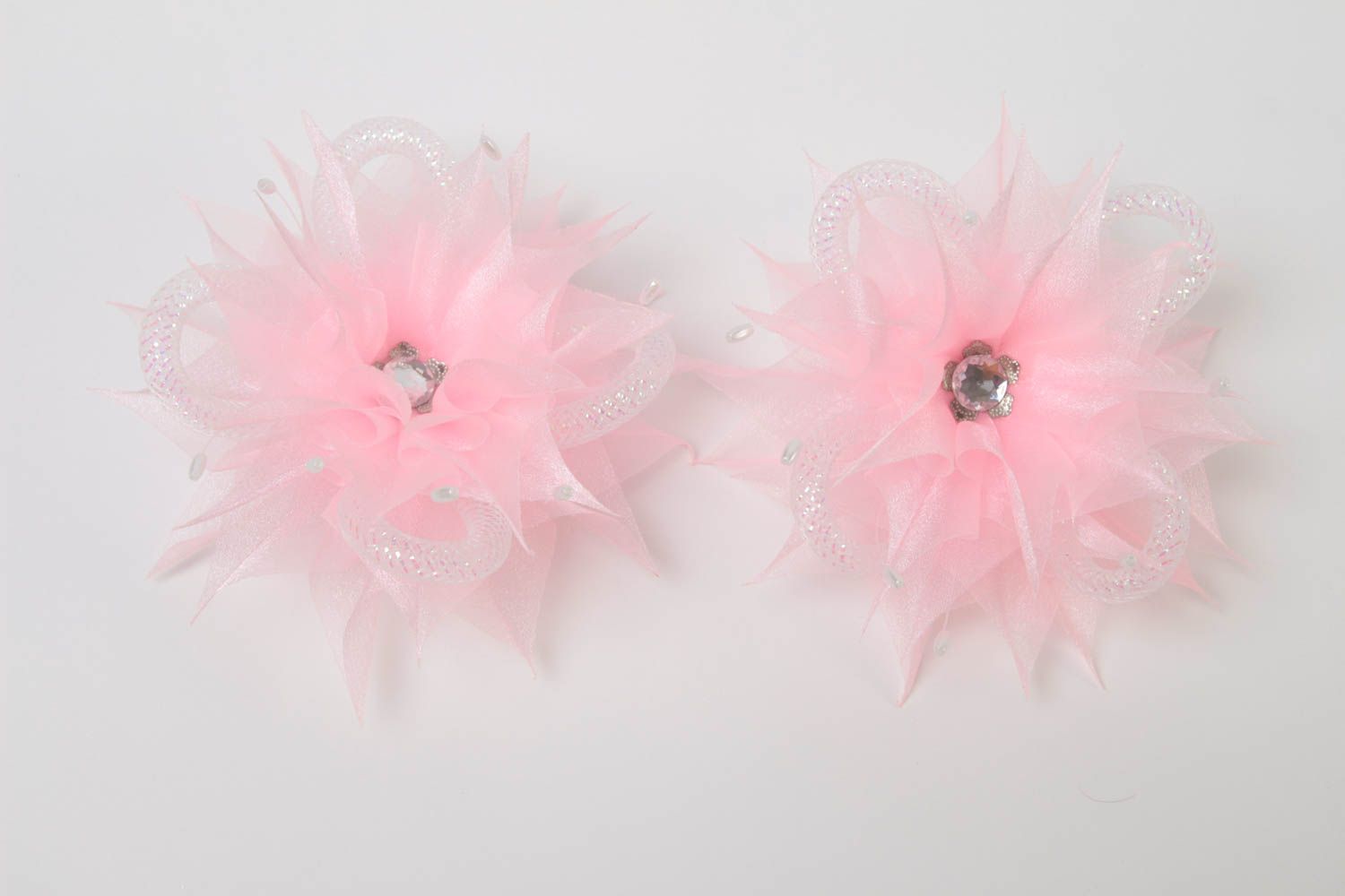 Резинки для волос в виде цветов комплект из 2 штук розовые ручной работы фото 2
