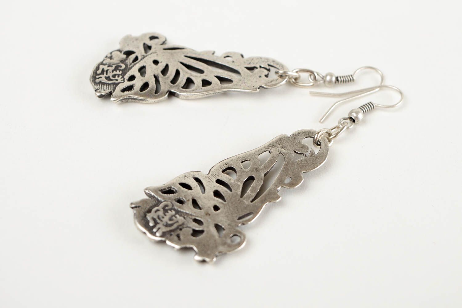 Metal woman accessories hand crafted long earrings butterfly wings gift photo 5