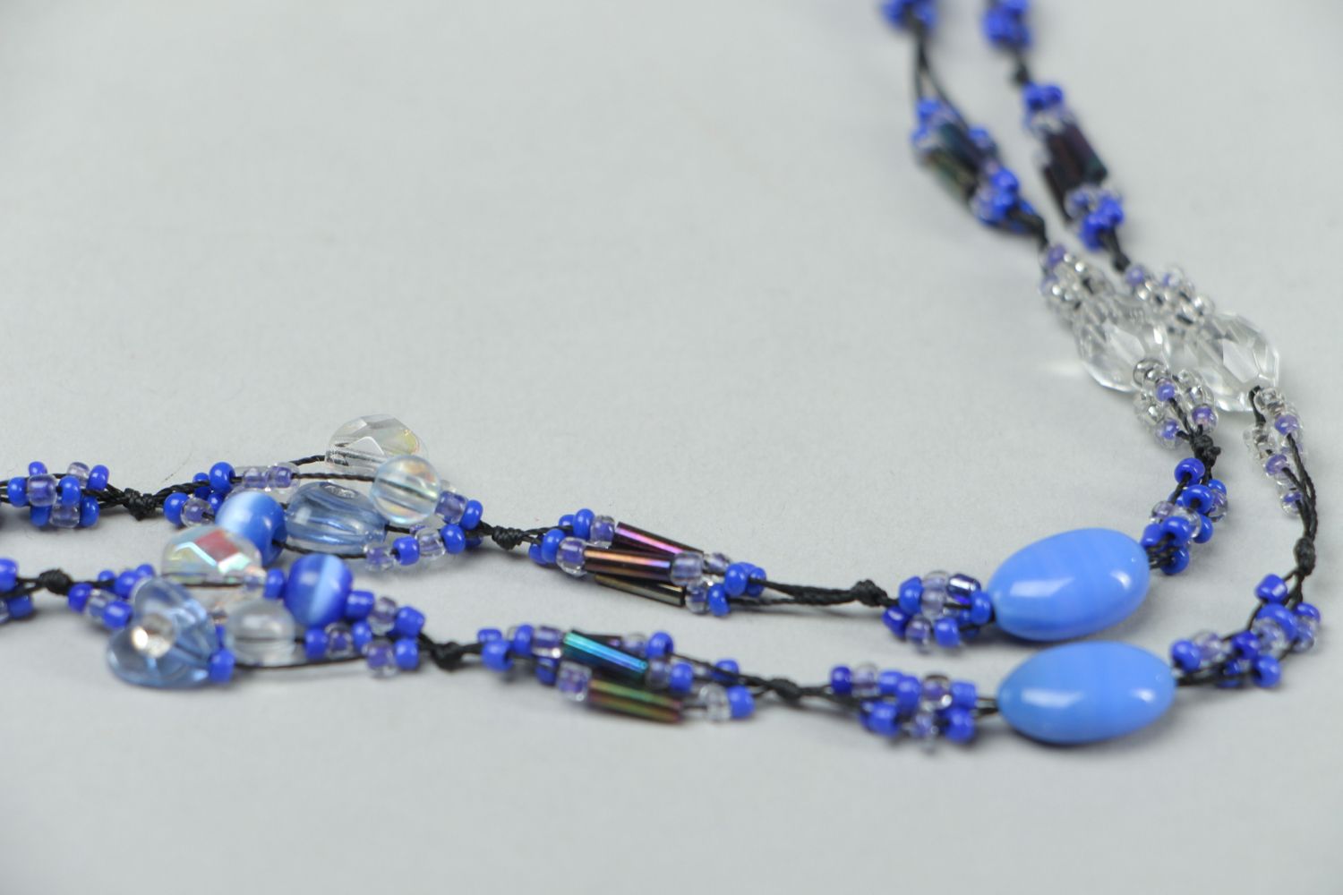 Handmade necklace with glass and cat's eye stone Smoke photo 2