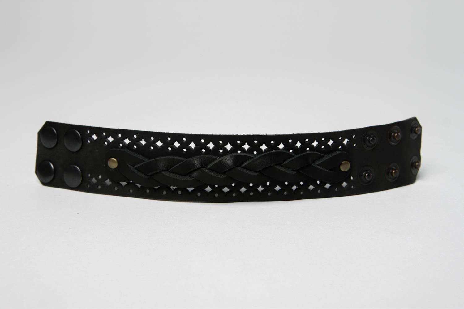 Bracelet cuir Bijou fait main large noir rivets Accessoire en cuir original photo 3
