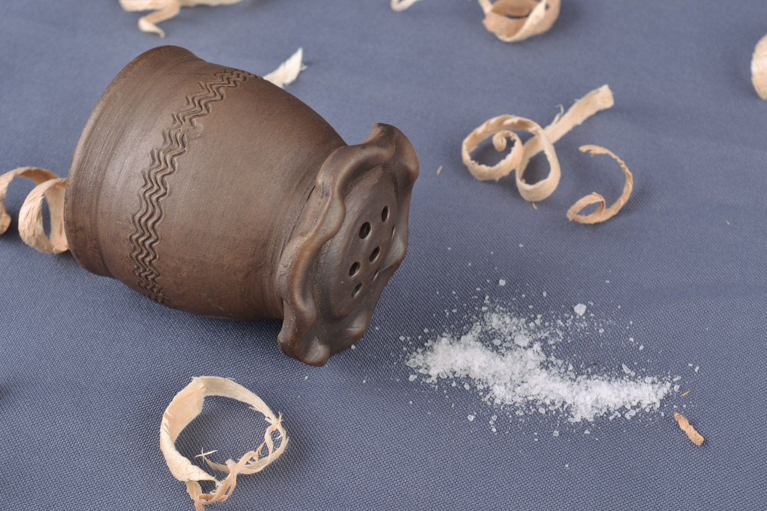 Little handmade ceramic salt shaker milk firing technique clay tableware kitchen decor photo 1