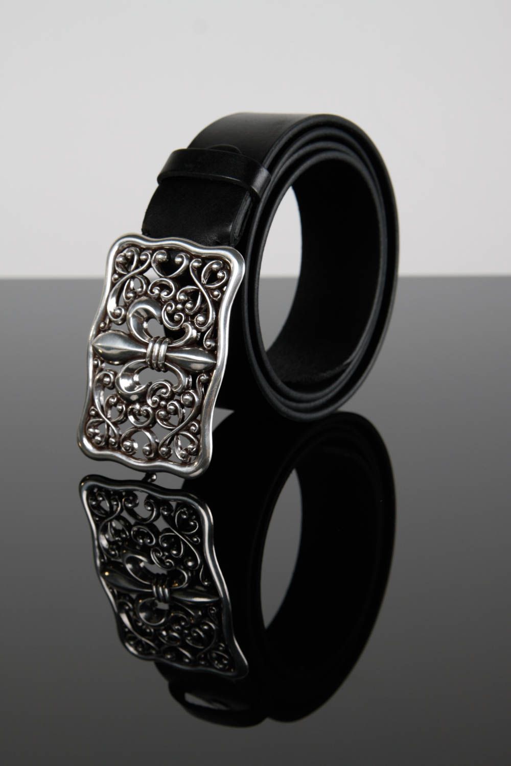 Cinturón de piel hecho a mano color negro regalo personalizado accesorio de moda foto 1