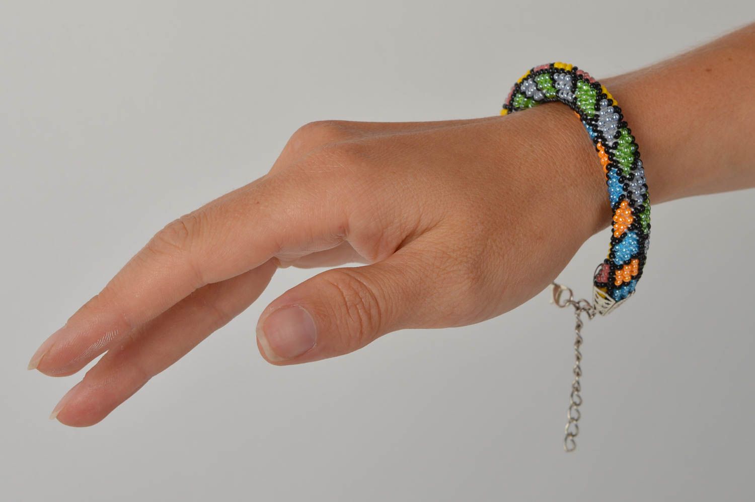 Handmade wrist bracelet seed beaded fashionable bijouterie present for woman photo 1