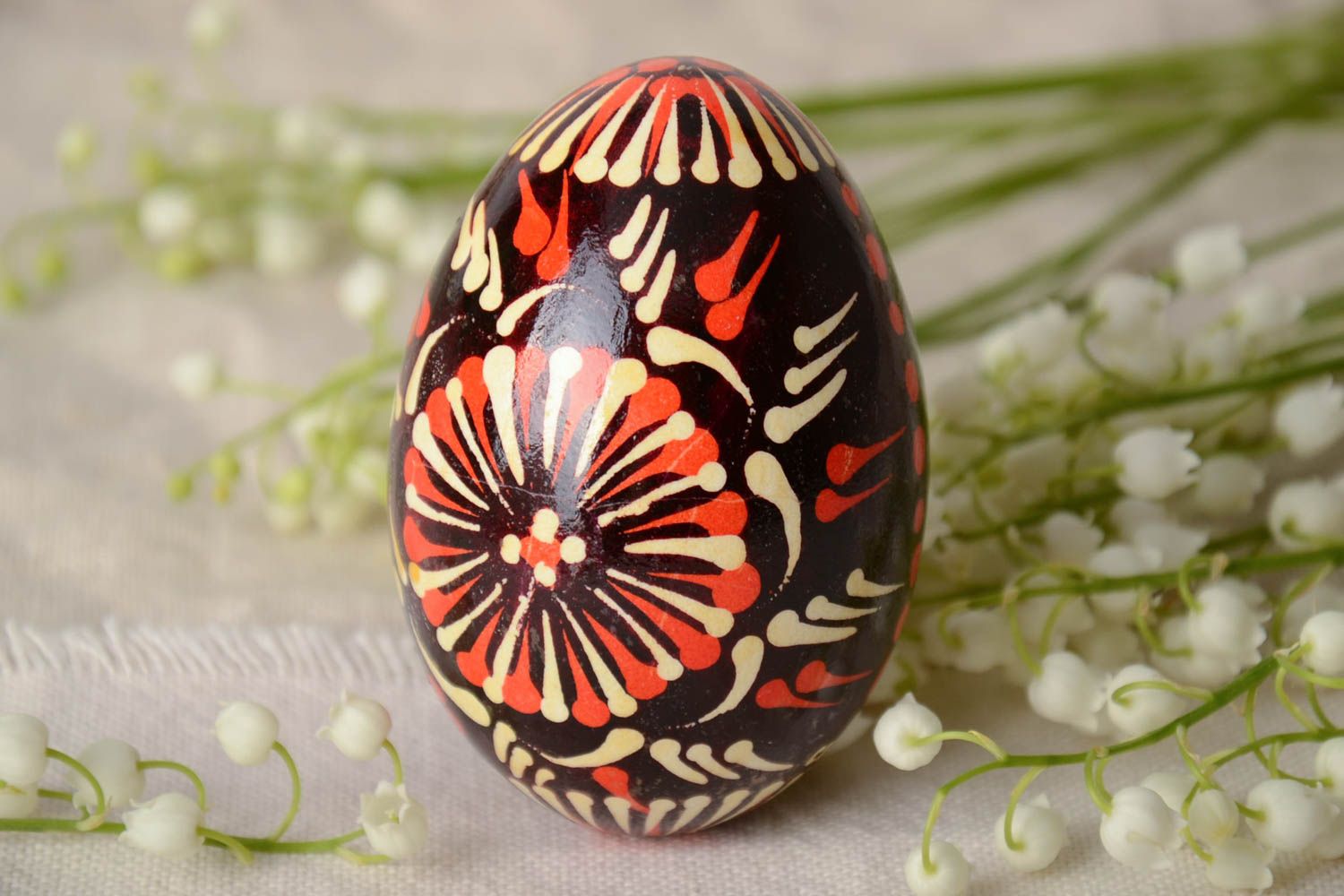 Handmade traditional Easter egg with drop shaped pattern painted in Lemkiv style photo 1