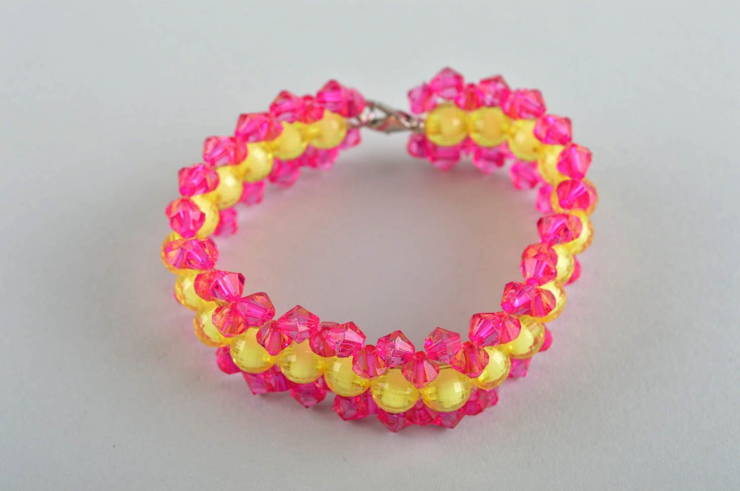 Pink and yellow beads narrow bracelet for girls photo 3
