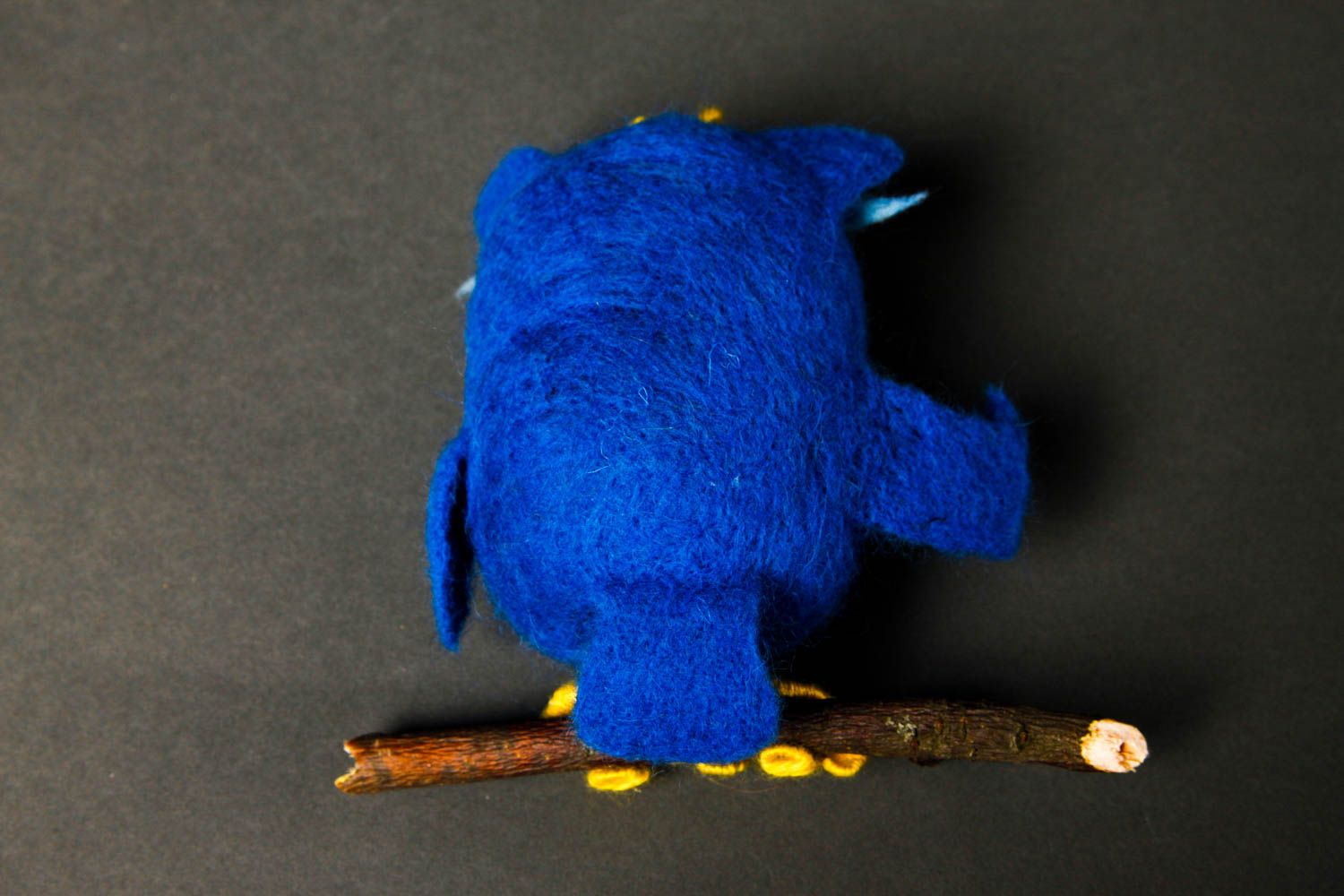 Peluche hibou bleu Jouet fait main en laine feutrée Cadeau enfant original photo 4
